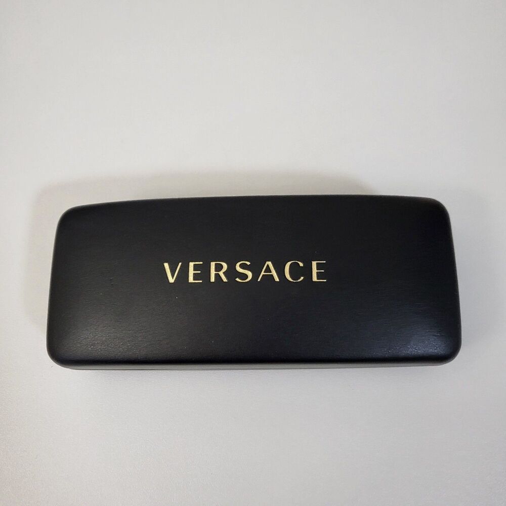 VERSACE Black Hard Case Sunglasses Glasses Eyeglasses Gold Spellout Logo